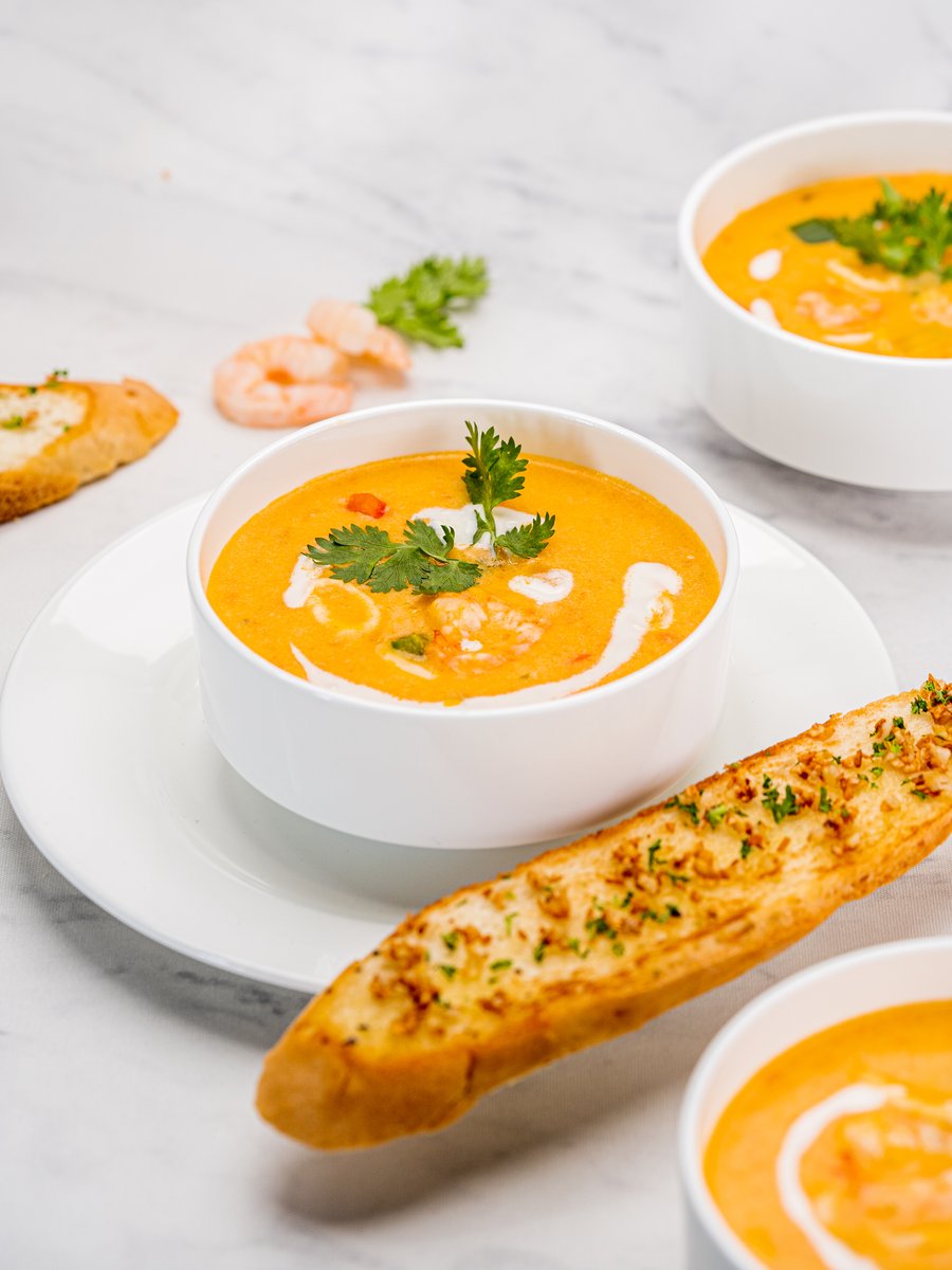 Creamy soups with garlic bread at Imperial Kitchen Kowdiar, Trivandrum
