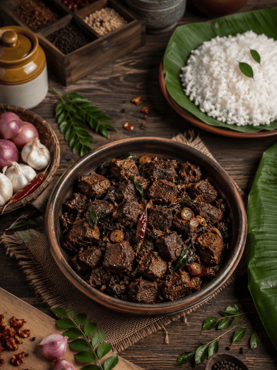 Erachi Ularthiyathu, Kerala beef fry with rice, Imperial Kitchen
