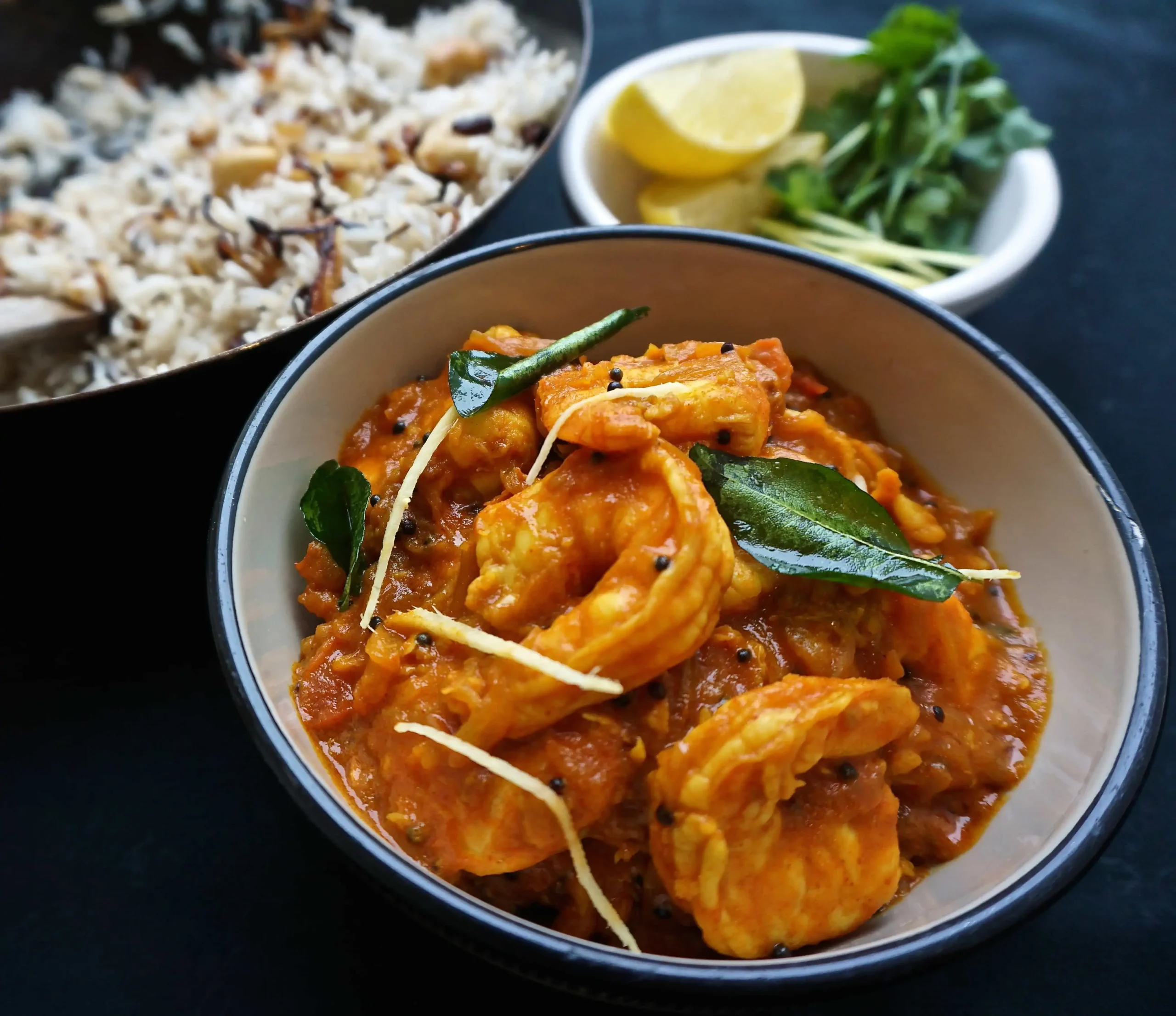 Kerala prawn curry with coconut from the Imperial Kitchen seafood kitchen in Trivandrum
